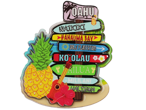 "Oahu" Pineapple & Hibiscus Location Signs Magnet