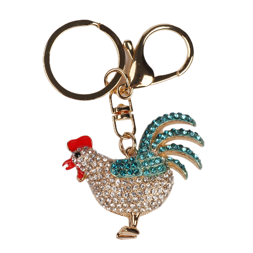 Blue & Clear Crystal Rooster Metal Keychain